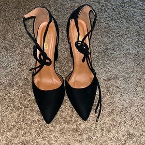 Black suede strap up heels. Women’s size 8